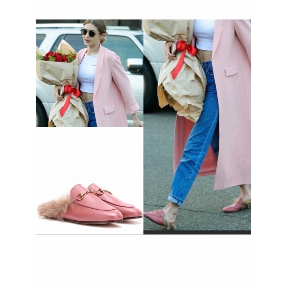 Gucci Princetown Pink Leather Fur Trim Horsebit Mules Size 37 - Picture 13 of 13